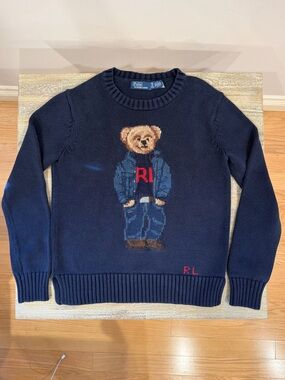 Ralph Lauren Navy Bear Intarsia Crewneck Sweater